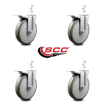 Service Caster 6 Inch Gray Poly Wheel Swivel 7/8 Inch Square Stem Caster Set Total Lock Brake SCC-SQTTL20S614-PPUB-GRY-78-4